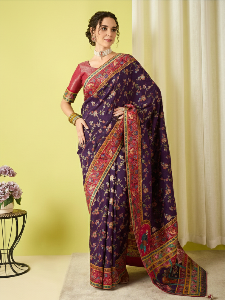 Exquisite Kalamkari Print Dola Silk Saree