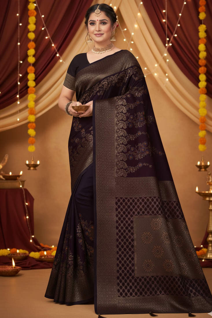 The "Rani" Jacquard Silk Saree in Regal Deep Colours