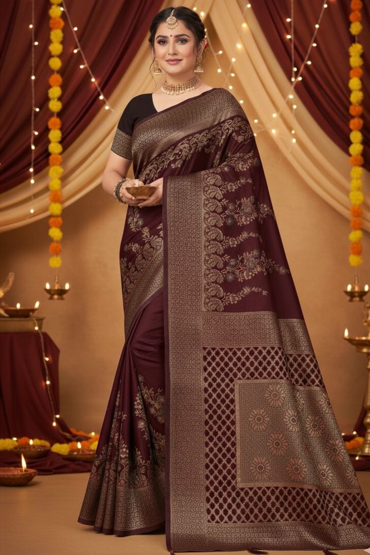 The "Rani" Jacquard Silk Saree in Regal Deep Colours