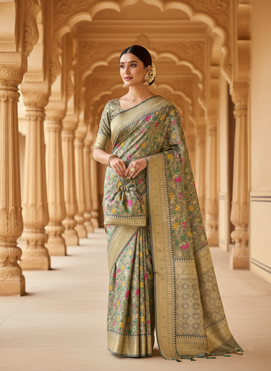 Royal Tissue Silk Floral Paithani