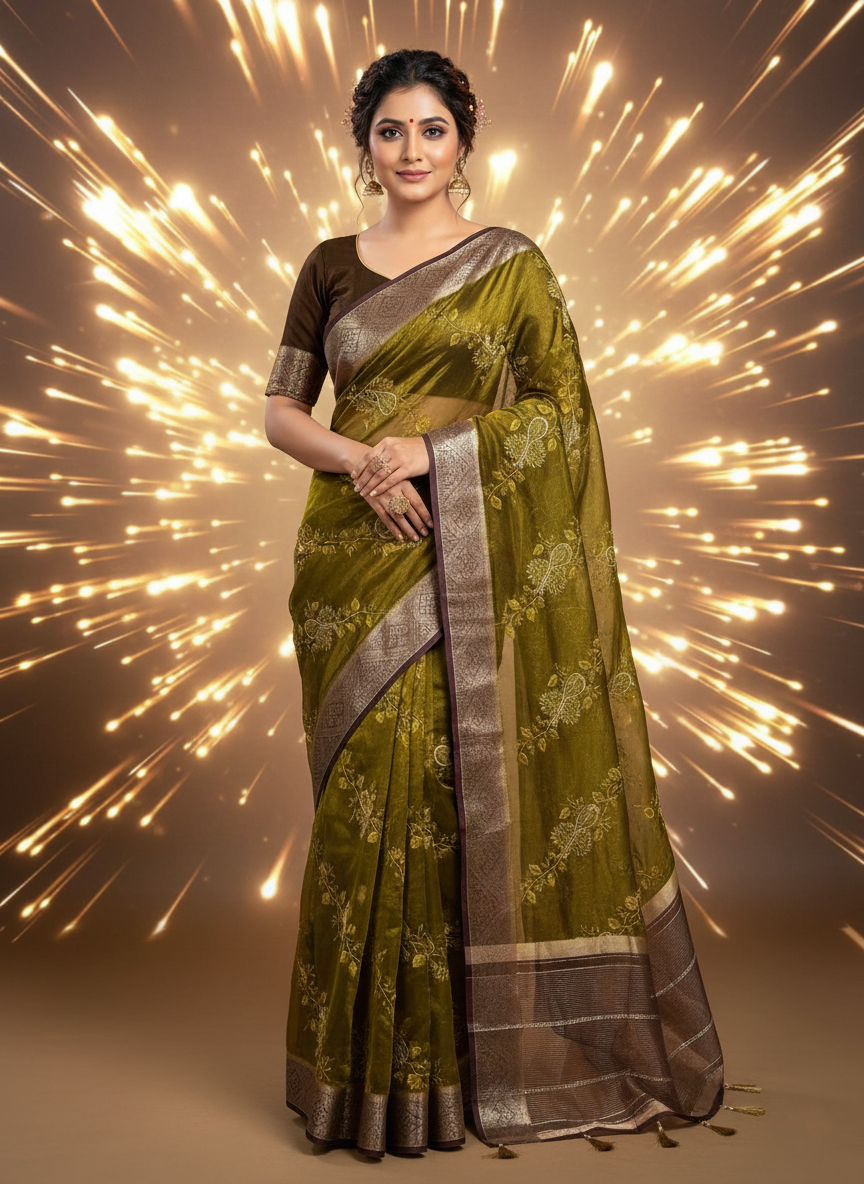 Festive Bloom Popcorn Silk Work Saree