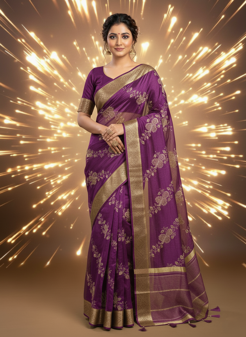 Festive Bloom Popcorn Silk Work Saree
