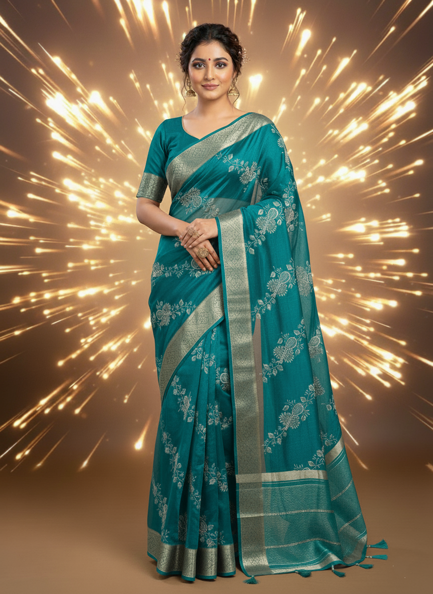 Festive Bloom Popcorn Silk Work Saree