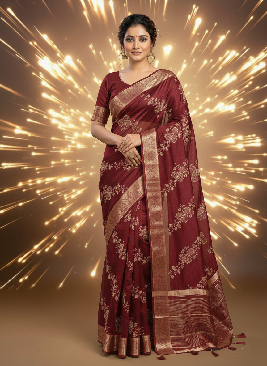 Festive Bloom Popcorn Silk Work Saree