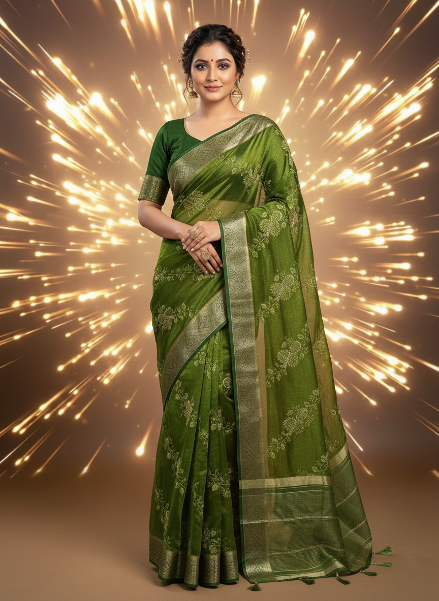 Festive Bloom Popcorn Silk Work Saree