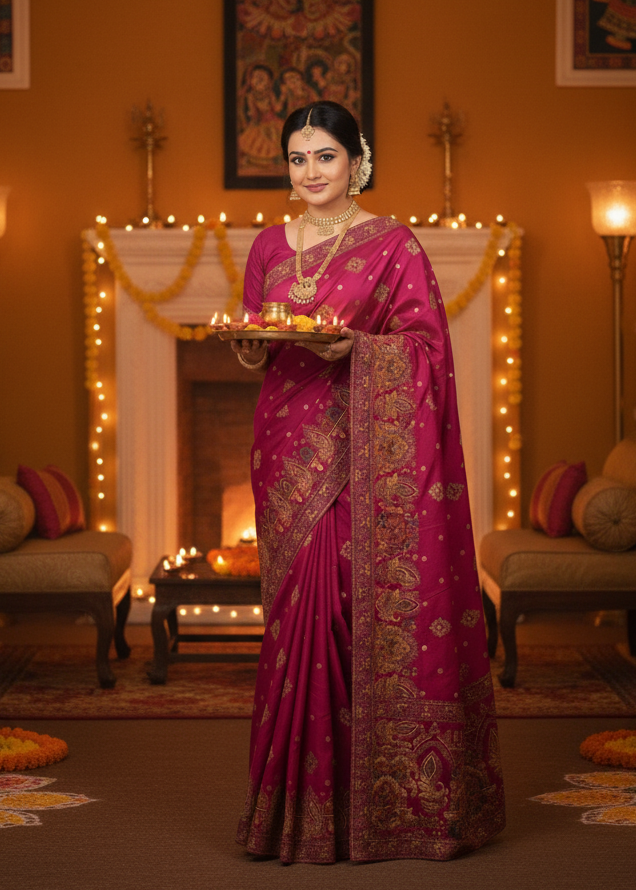 Grandeur Woven Tussar Silk Saree with Intricate Zari Work