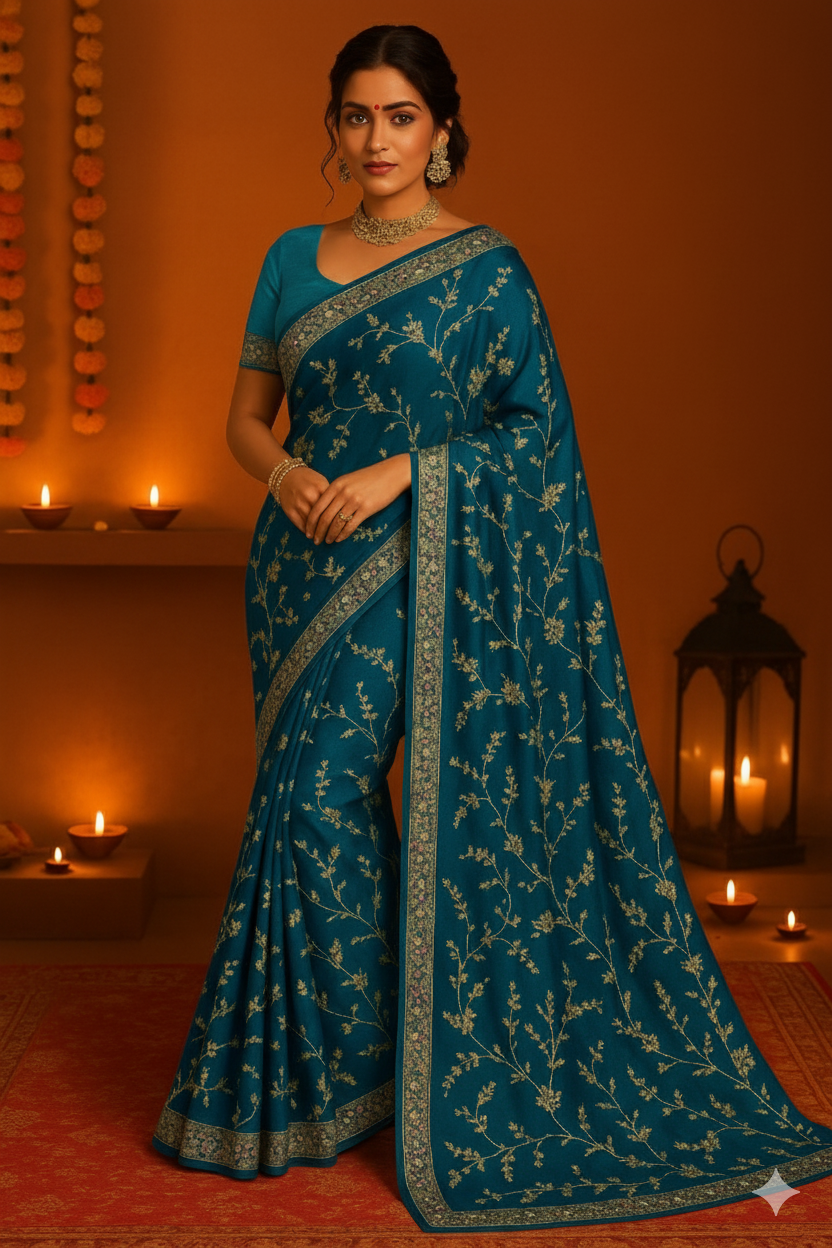Luxurious Floral Zari Heavy Work Designer Saree