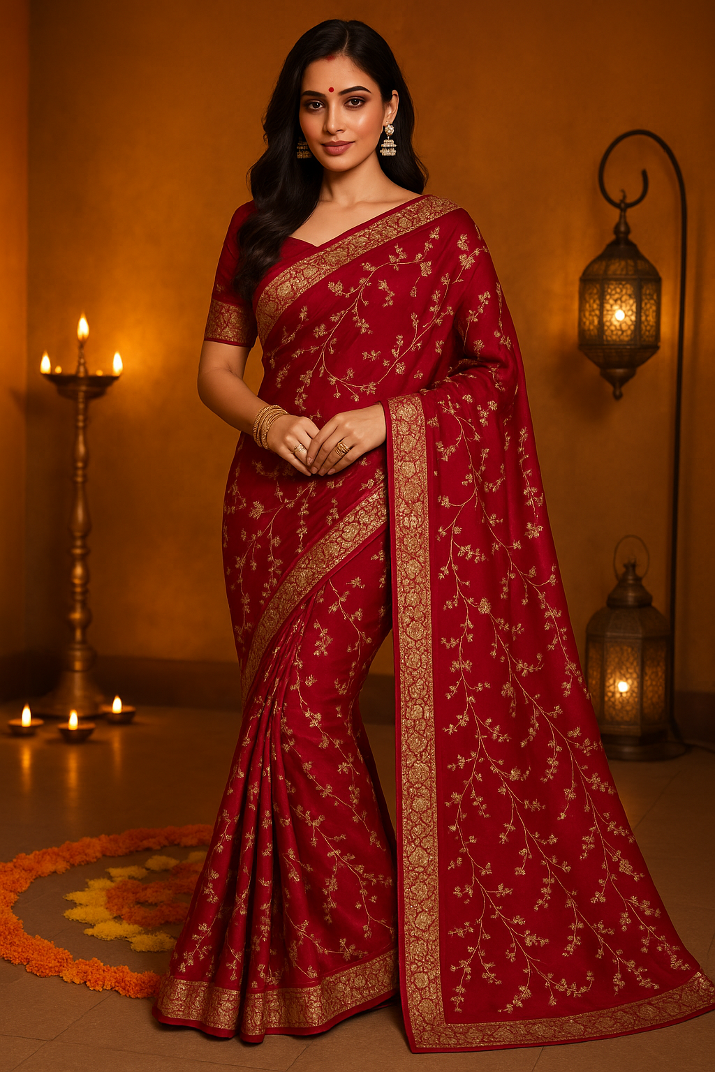 Luxurious Floral Zari Heavy Work Designer Saree