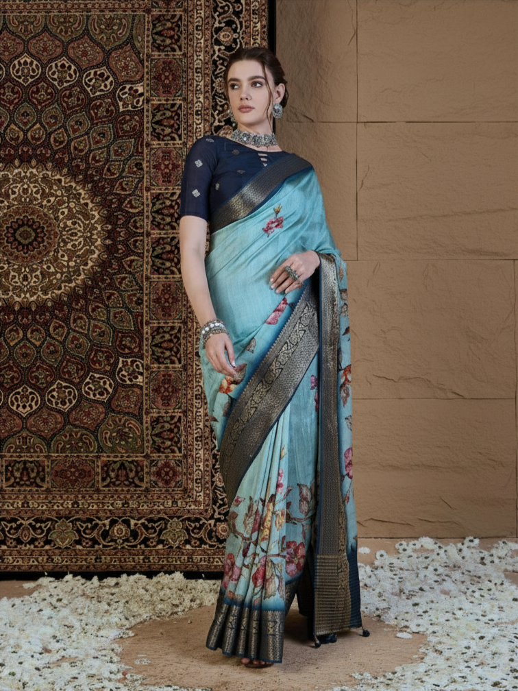 Elegant Russian Chit Pallu Saree