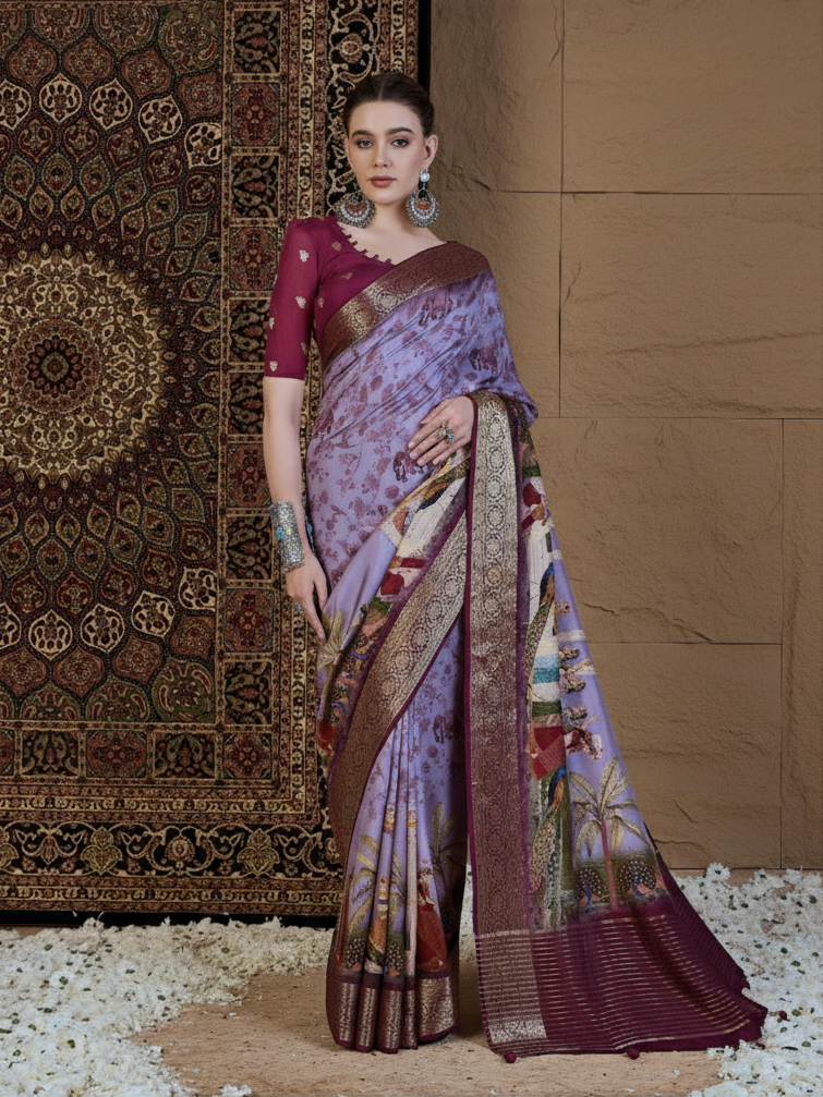 Elegant Floral Weaving Russian Chit Pallu Saree